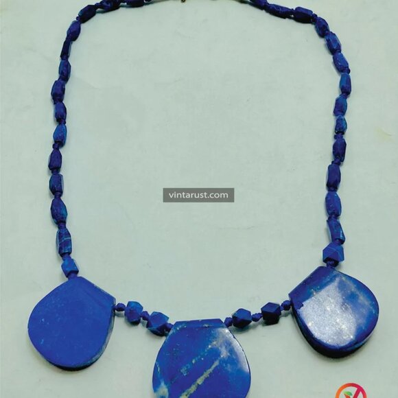 Blue Lapis Necklace, Handmade Gemstone Beaded Necklace, Natural Lapis Lazuli - Picture 3 of 13